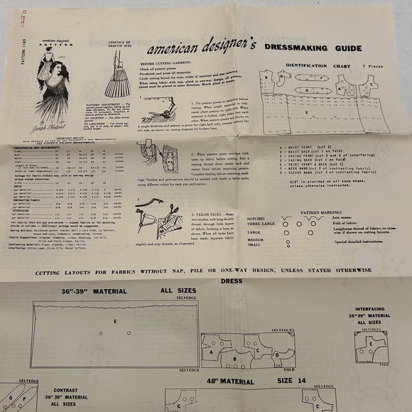 American Designer Joseph Halpert Vintage 1950's Pattern #1183 Dress Size 12 HTF - Picture 2 of 5